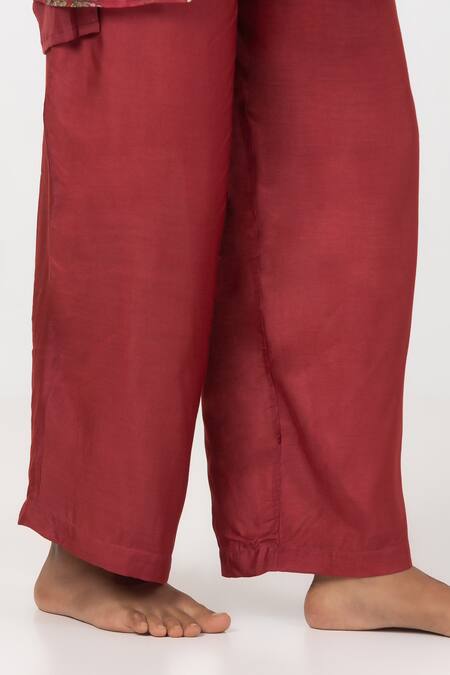 Shop Pants And Pajamas Maroon Chanderi, Cotton, Silk Sequins, Flower Motif Block Print Kurta Set Online at Aza Fashions Shop_Pants And Pajamas_Maroon Chanderi, Cotton, Silk Sequins, Flower Motif Block Print Kurta Set _Online_at_Aza_Fashions