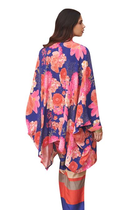 Buy Archana Shah Blue Bamboo Embroidery, Sequins Bandeau Floral Print Kurta And Striped Pant Set Buy_Archana Shah_Blue Bamboo Embroidery, Sequins Bandeau Floral Print Kurta And Striped Pant Set