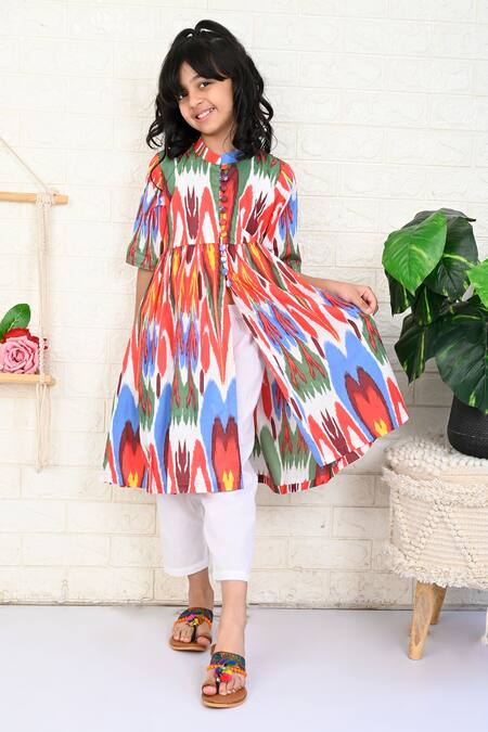 Buy_The Cotton Staple_White Cotton Pearl Ikat Print Kurta With Pant _Online_at_Aza_Fashions