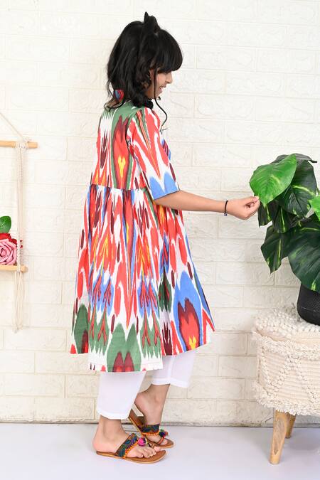 Shop_The Cotton Staple_White Cotton Pearl Ikat Print Kurta With Pant _Online_at_Aza_Fashions