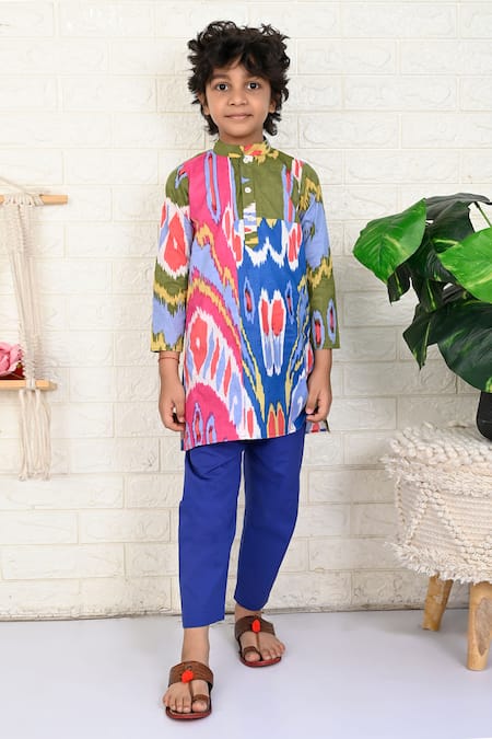 THE COTTON STAPLE Patchwork Ikat Print Kurta With Pant 