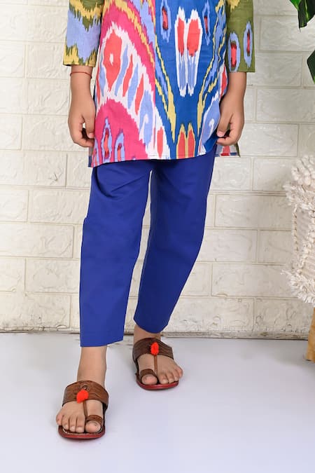 The Cotton Staple_Multi Color Cotton Printed Patchwork Ikat Kurta With Pant _Online_at_Aza_Fashions