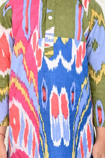 Buy_The Cotton Staple_Multi Color Cotton Printed Patchwork Ikat Kurta With Pant 