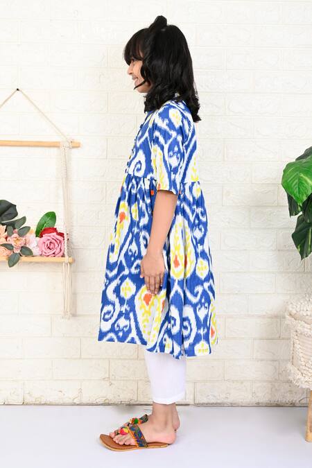 Buy THE COTTON STAPLE Blue Cotton Beach Paisley Ikat Print Kurta With Pant Online at Aza Fashions Buy_THE COTTON STAPLE_Blue Cotton Beach Paisley Ikat Print Kurta With Pant _Online_at_Aza_Fashions