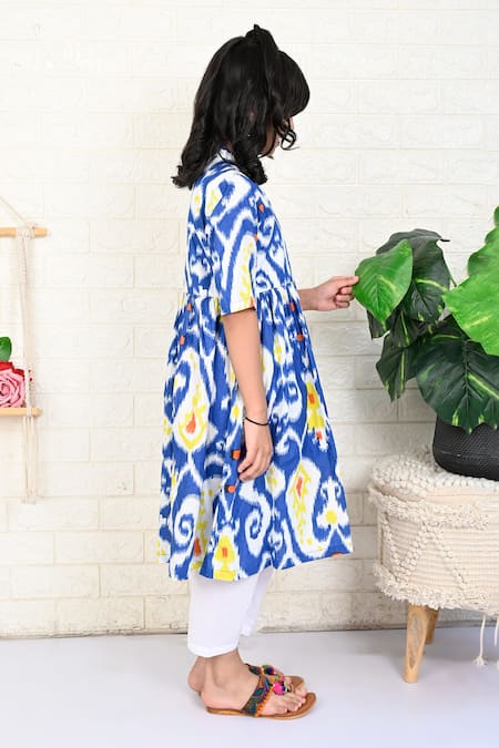 Shop THE COTTON STAPLE Blue Cotton Beach Paisley Ikat Print Kurta With Pant Online at Aza Fashions Shop_THE COTTON STAPLE_Blue Cotton Beach Paisley Ikat Print Kurta With Pant _Online_at_Aza_Fashions