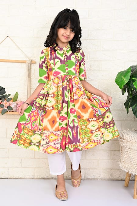 THE COTTON STAPLE Minion Patchwork Ikat Print Kurta With Pant 