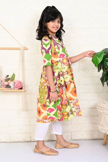 Buy_The Cotton Staple_Multi Color Cotton Minion Patchwork Ikat Print Kurta With Pant _Online_at_Aza_Fashions
