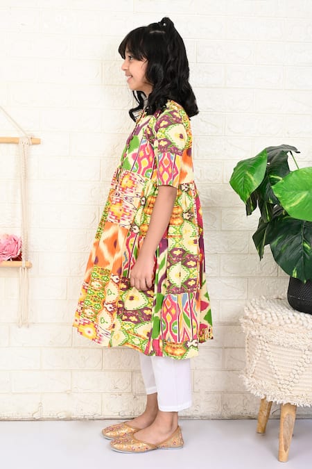 Shop_The Cotton Staple_Multi Color Cotton Minion Patchwork Ikat Print Kurta With Pant _Online_at_Aza_Fashions