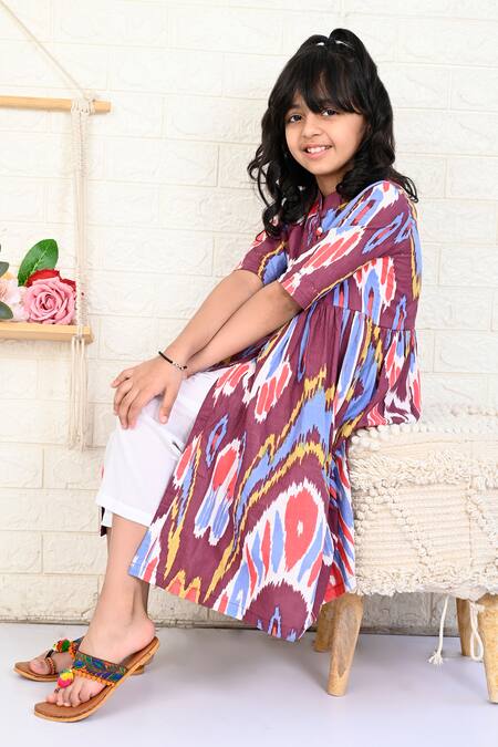 THE COTTON STAPLE_Multi Color Cotton Cherry Ikat Print Kurta With Pant _Online_at_Aza_Fashions