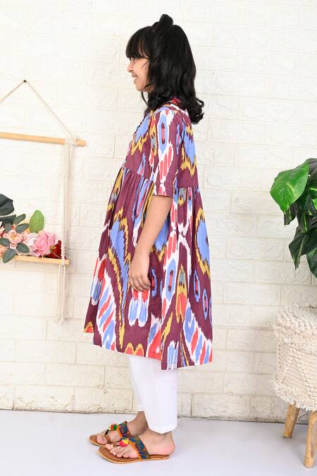 Shop_THE COTTON STAPLE_Multi Color Cotton Cherry Ikat Print Kurta With Pant _Online_at_Aza_Fashions