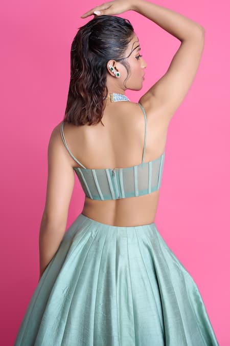 Damoiselle Floral Embroidered Green Lehenga Set 