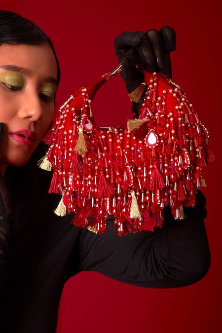 Shop_Forever Noor_Red Mirror Sienna Wedding Boat Bag _at_Aza_Fashions