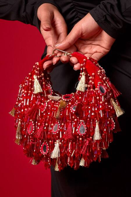 Forever Noor_Red Mirror Sienna Wedding Boat Bag _Online_at_Aza_Fashions