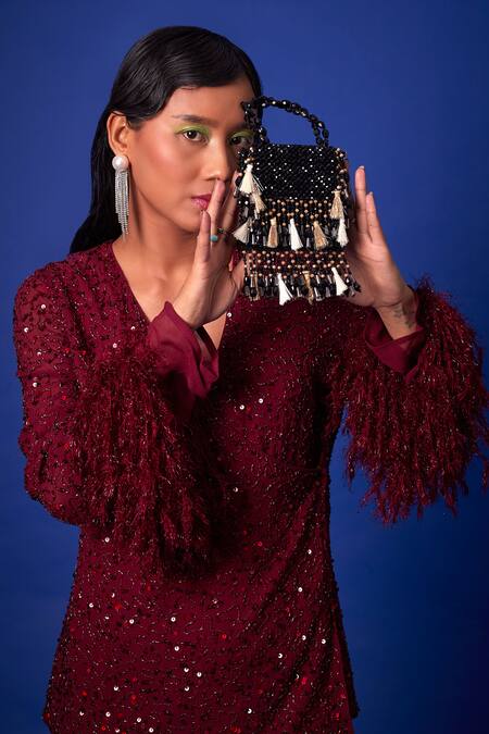 Forever Noor_Black Crystals Daphne Studded Bag _Online_at_Aza_Fashions