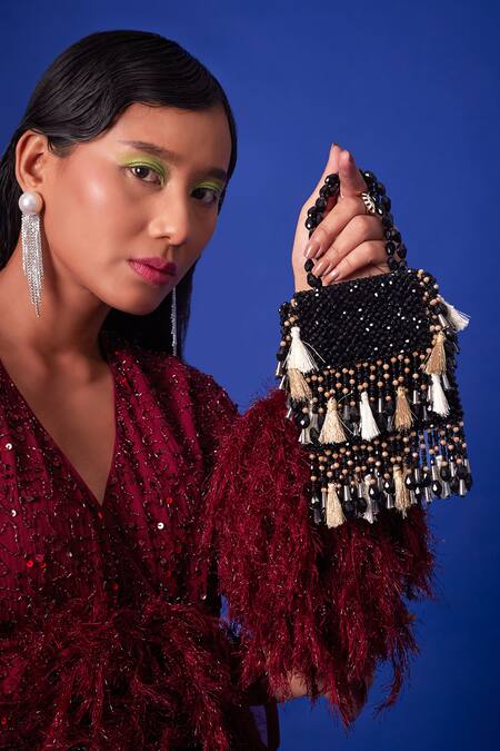 Buy_Forever Noor_Black Crystals Daphne Studded Bag _Online_at_Aza_Fashions