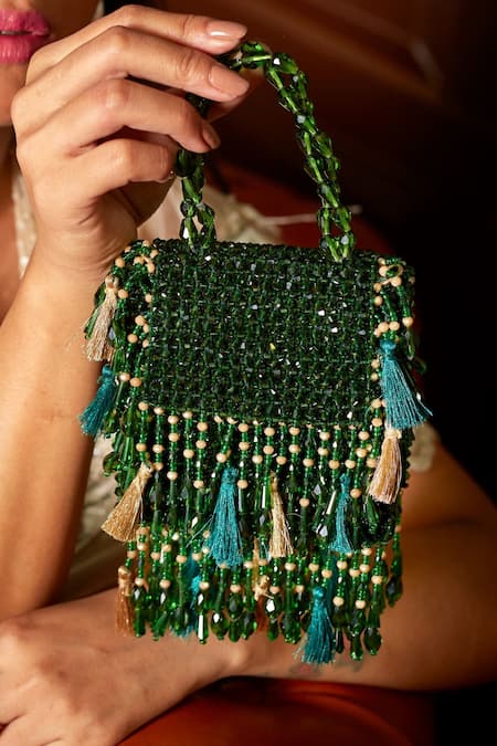 Forever Noor Green Crystals Daphne Celeste Studded Bag Online at Aza Fashions Forever Noor_Green Crystals Daphne Celeste Studded Bag _Online_at_Aza_Fashions