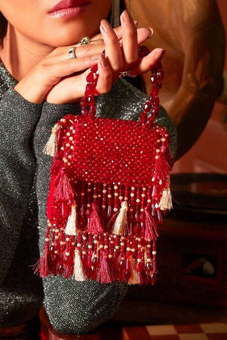 Shop_Forever Noor_Red Crystals Daphne Flaming Studded Bag _Online_at_Aza_Fashions