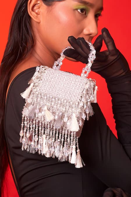 Forever Noor Silver Crystals Daphne Starlet Studded Bag Online at Aza Fashions Forever Noor_Silver Crystals Daphne Starlet Studded Bag _Online_at_Aza_Fashions