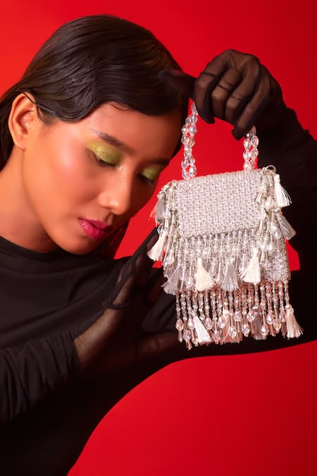 Buy Forever Noor Silver Crystals Daphne Starlet Studded Bag Online at Aza Fashions Buy_Forever Noor_Silver Crystals Daphne Starlet Studded Bag _Online_at_Aza_Fashions