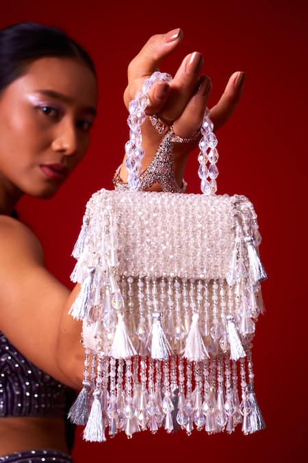 Buy Forever Noor White Crystals Daphne Gleaming Studded Bag Online at Aza Fashions Buy_Forever Noor_White Crystals Daphne Gleaming Studded Bag _Online_at_Aza_Fashions