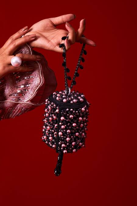 Shop_Forever Noor_Black Crystals Noah Mini Bucket Bag _at_Aza_Fashions