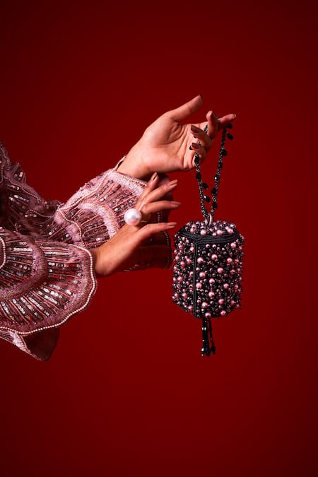 Buy_Forever Noor_Black Crystals Noah Mini Bucket Bag _Online_at_Aza_Fashions