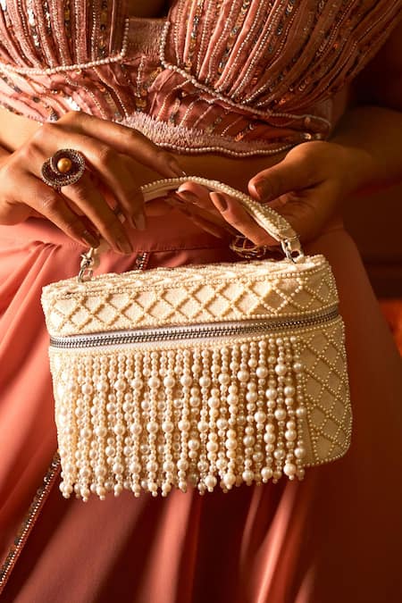 Forever Noor Laura Pearl Embellished Cube Bag 