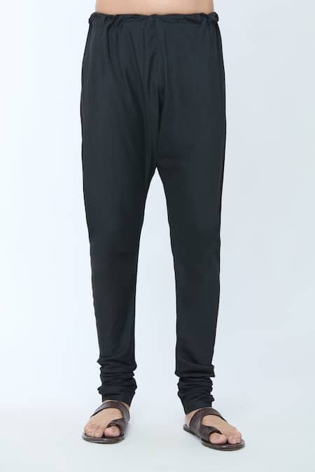 Kishore Ramani Black Handloom Cotton Embroidery Square Grid Neck Yoke Kurta With Churidar at Aza Fashions Kishore Ramani_Black Handloom Cotton Embroidery Square Grid Neck Yoke Kurta With Churidar _at_Aza_Fashions