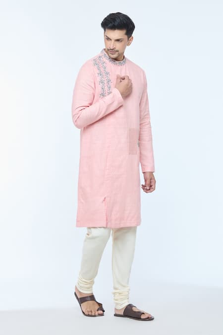 Buy Kishore Ramani Peach Handloom Silk Embroidery Bloom Vine Kurta Online at Aza Fashions Buy_Kishore Ramani_Peach Handloom Silk Embroidery Bloom Vine Kurta _Online_at_Aza_Fashions