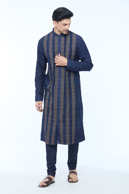 Kishore Ramani Striped Gul Vine Embroidered Kurta With Churidar 