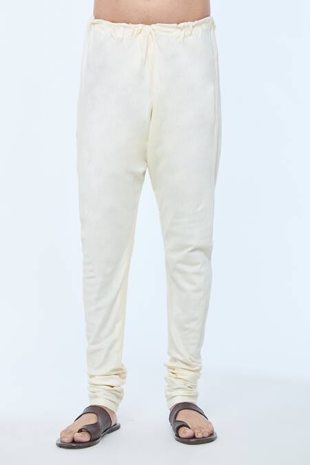 Buy_Kishore Ramani_Yellow Handloom , Striped Phool Vine Kurta With Churidar 