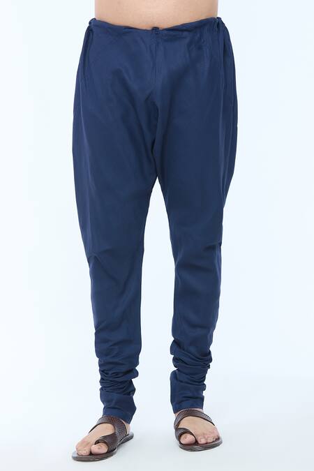 Kishore Ramani_Blue Handloom Cotton Embroidery Floral Vine Kurta With Churidar _at_Aza_Fashions