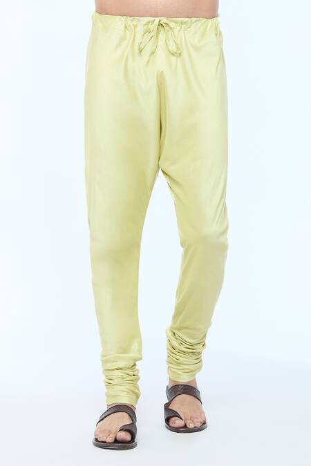 Kishore Ramani_Green Katan Spacetucked Kurta With Churidar _at_Aza_Fashions