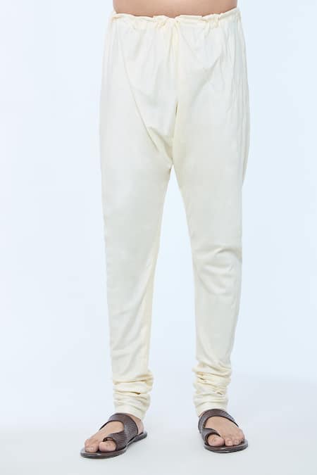 Kishore Ramani_Ivory Katan Spacetucked Kurta Set _at_Aza_Fashions