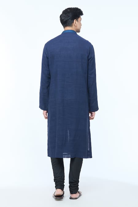 Kishore Ramani Chevron Placket Woven Piping Panelled Kurta 