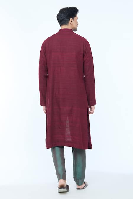Kishore Ramani Chevron Placket Woven Piping Panelled Kurta With Trouser 