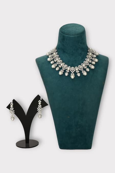 Zaza By Somya Delight Zircon Studded Floral Necklace Set 
