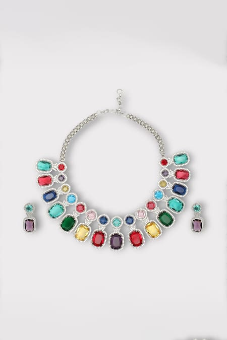 Zaza By Somya Florence Geometric Zircon Studded Necklace Set 