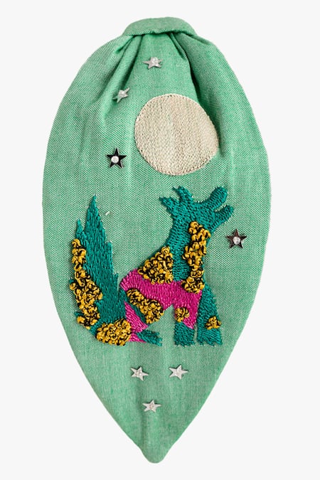 Shop Moyolu Green Beads Wolf Motif Hair Band at Aza Fashions Shop_Moyolu_Green Beads Wolf Motif Hair Band _at_Aza_Fashions