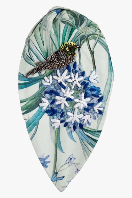 Shop Moyolu Green Leaf Garden Wings Embroidered Hair Band at Aza Fashions Shop_Moyolu_Green Leaf Garden Wings Embroidered Hair Band _at_Aza_Fashions
