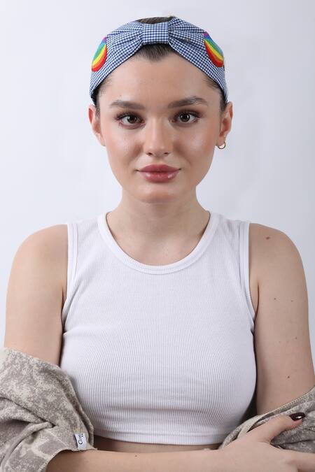 Moyolu_Multi Color Checkered Vivid Voyage Embroidered Hair Band _Online_at_Aza_Fashions