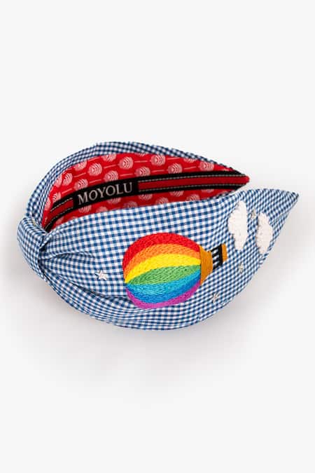 Shop Moyolu Multi Color Checkered Vivid Voyage Embroidered Hair Band at Aza Fashions Shop_Moyolu_Multi Color Checkered Vivid Voyage Embroidered Hair Band _at_Aza_Fashions