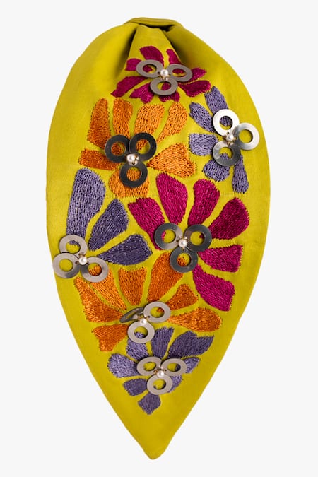 Shop Moyolu Green Thread Matisse Blooms Embroidered Hair Band at Aza Fashions Shop_Moyolu_Green Thread Matisse Blooms Embroidered Hair Band _at_Aza_Fashions