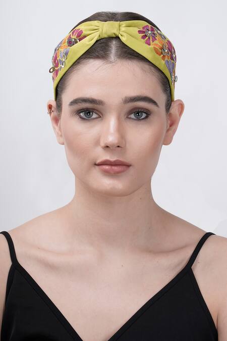 Moyolu Green Thread Matisse Blooms Embroidered Hair Band Online at Aza Fashions Moyolu_Green Thread Matisse Blooms Embroidered Hair Band _Online_at_Aza_Fashions