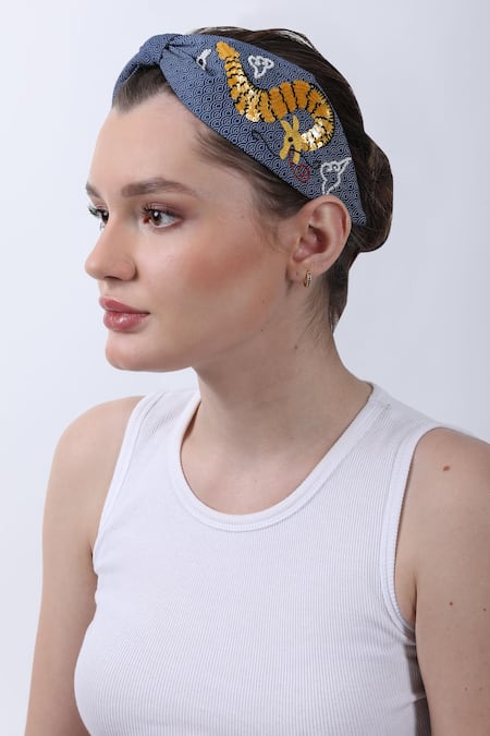 Moyolu Blue Scallop Dragon Ensamble Embroidered Hair Band 