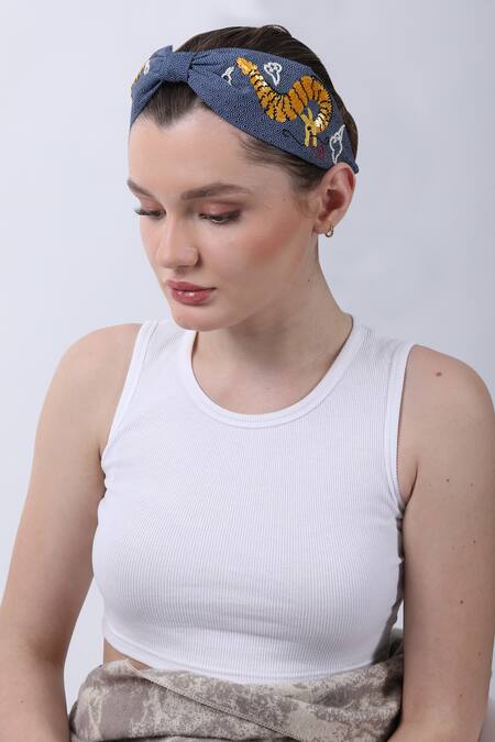 Buy Moyolu Blue Scallop Dragon Ensamble Embroidered Hair Band Online at Aza Fashions Buy_Moyolu_Blue Scallop Dragon Ensamble Embroidered Hair Band _Online_at_Aza_Fashions