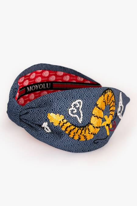Shop Moyolu Blue Scallop Dragon Ensamble Embroidered Hair Band Online at Aza Fashions Shop_Moyolu_Blue Scallop Dragon Ensamble Embroidered Hair Band _Online_at_Aza_Fashions