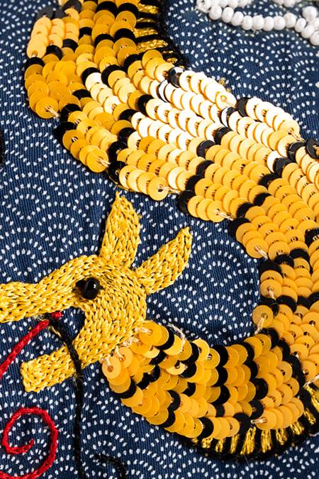 Moyolu Blue Scallop Dragon Ensamble Embroidered Hair Band at Aza Fashions Moyolu_Blue Scallop Dragon Ensamble Embroidered Hair Band _at_Aza_Fashions