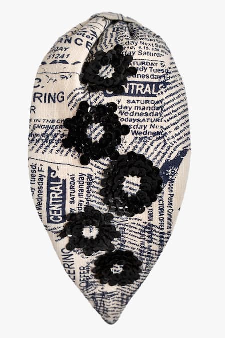 Shop Moyolu Black Monochrome Magic Embroidered Hair Band at Aza Fashions Shop_Moyolu_Black Monochrome Magic Embroidered Hair Band _at_Aza_Fashions