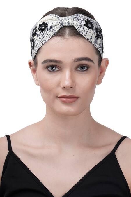 Moyolu_Black Monochrome Magic Embroidered Hair Band _Online_at_Aza_Fashions